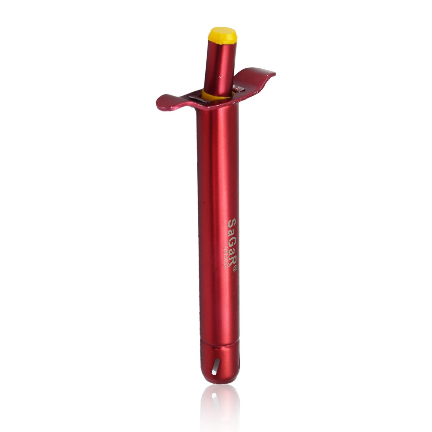Wukusy 2828 stainless steel gas lighter, kitchen tool with a sleek metallic design and ergonomic ignition button.