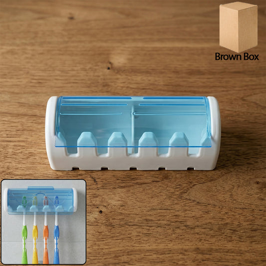 Wall mounted Wukusy toothbrush holder with protective cover for bathroom storage, shown with toothbrush inside and mounted on wall