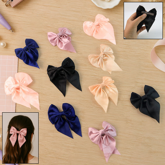 Set of 10 Wukusy satin bow hair clips for girls and women, featuring colorful, stylish hair accessories on a plain background.