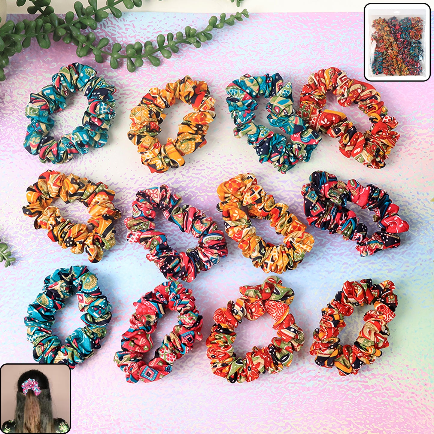 Set of 12 Wukusy printed fabric hairbands featuring stylish patterns, perfect for hair styling and everyday fashion accessories.