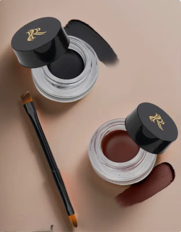 Ekom Gel Kajal & Eyeliner in black and brown shades, 6g, with a smooth application visible in the close-up image.