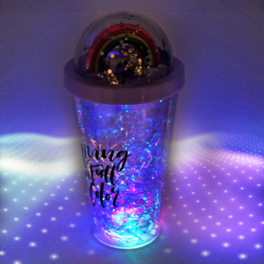Wukusy 6883 kid's sipper bottle with straw and LED glow light, plastic tumbler with vacuum flask and straw for children