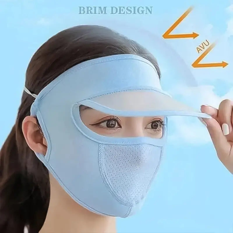 Women's full face UV protection cap by Ekom, designed for outdoor furniture use, with a wide brim and adjustable fit.