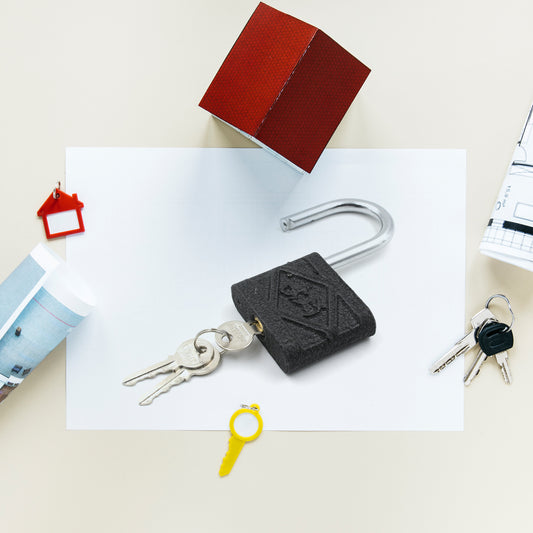 Wukusy black iron padlock with brass core, 75mm, thickened spray finish, waterproof and anti-rust for home or outdoor security.
