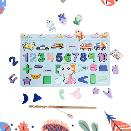 Wukusy wooden number puzzle match board with magnetic rod, educational toy for learning numbers and fine motor skills.