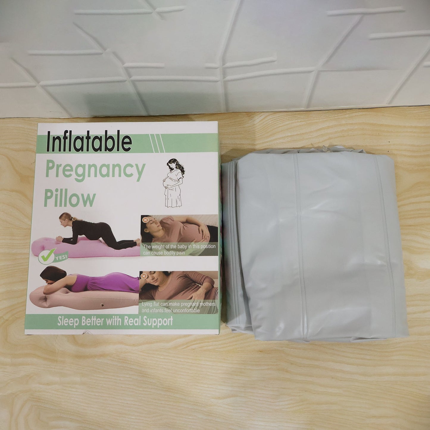 Wukusy inflatable pregnancy pillow with supportive design, belly hole, and soft fabric for maternity comfort and support during sleep
