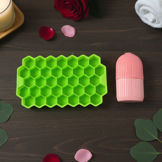 Wukusy face ice roller with honeycomb ice tray, two-piece set for cooling and soothing facial skincare.