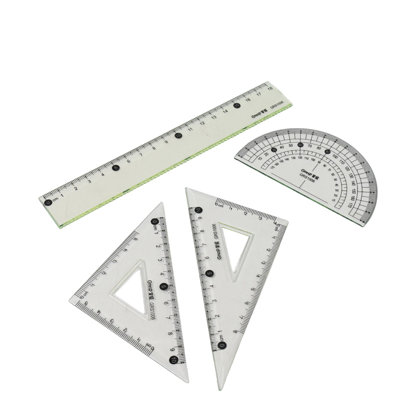 Wukusy 4-piece office geometry set with triangle ruler, protractor, and straight ruler for precise drawing and measurement.