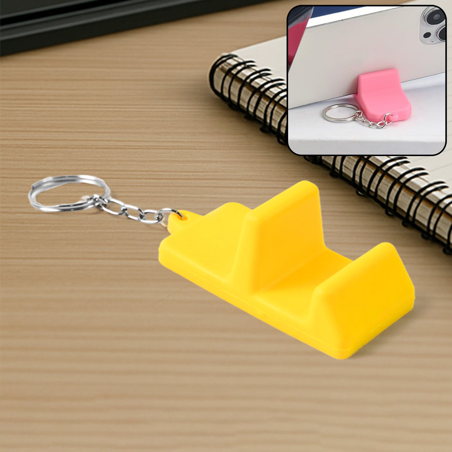 Wukusy plastic 2-in-1 mobile stand keychain showing compact design with a built-in stand and keyring for mobile accessories.