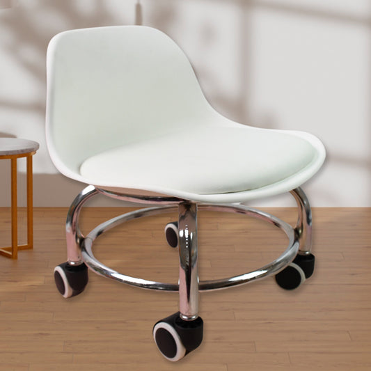 Wukusy 4054 low round rolling stool with wheels, multi-color, for home, office, or garage use, featuring a padded seat and metal base.