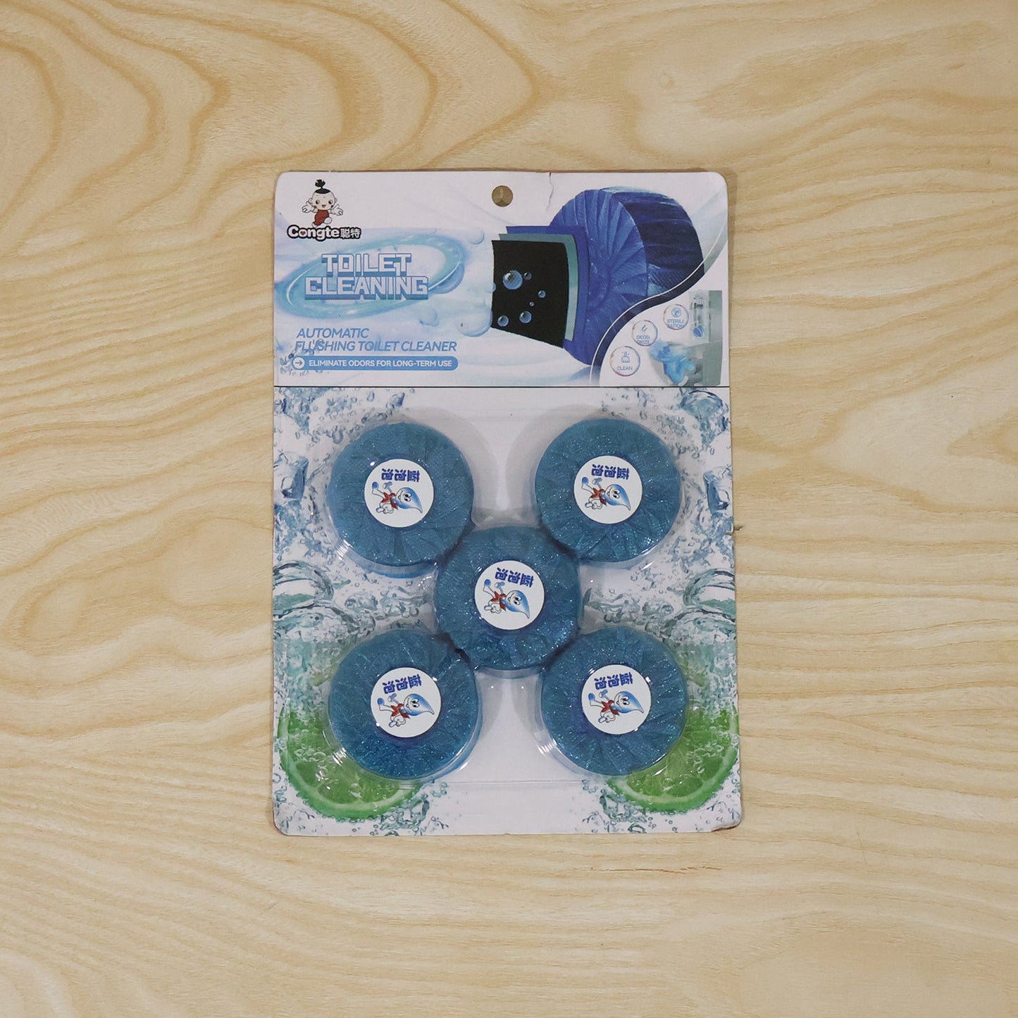 Wukusy automatic flushing toilet cleaner bottle showing long-lasting freshening solution for toilet sanitation and freshness