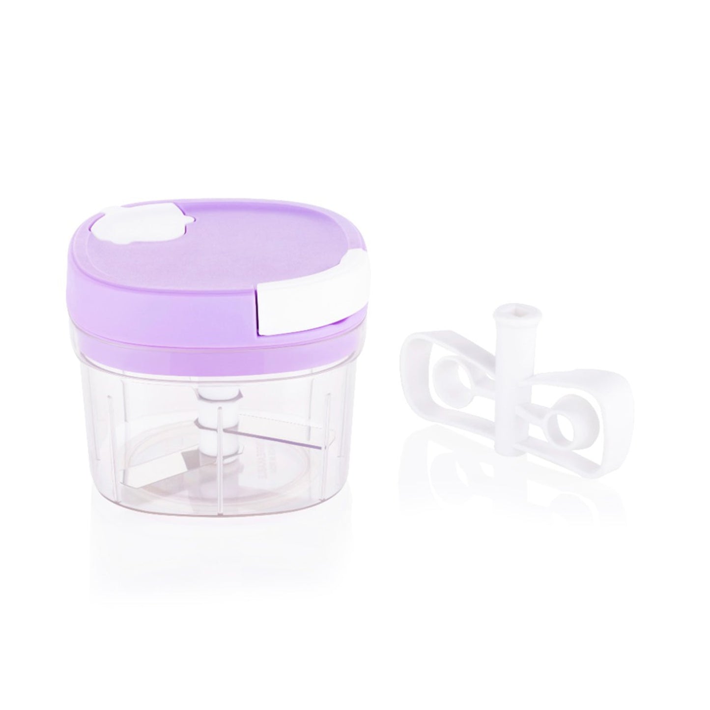 Wukusy 2-in-1 handheld chopper and slicer kitchen tool with 600ml capacity, shown with stainless steel blades and ergonomic design.