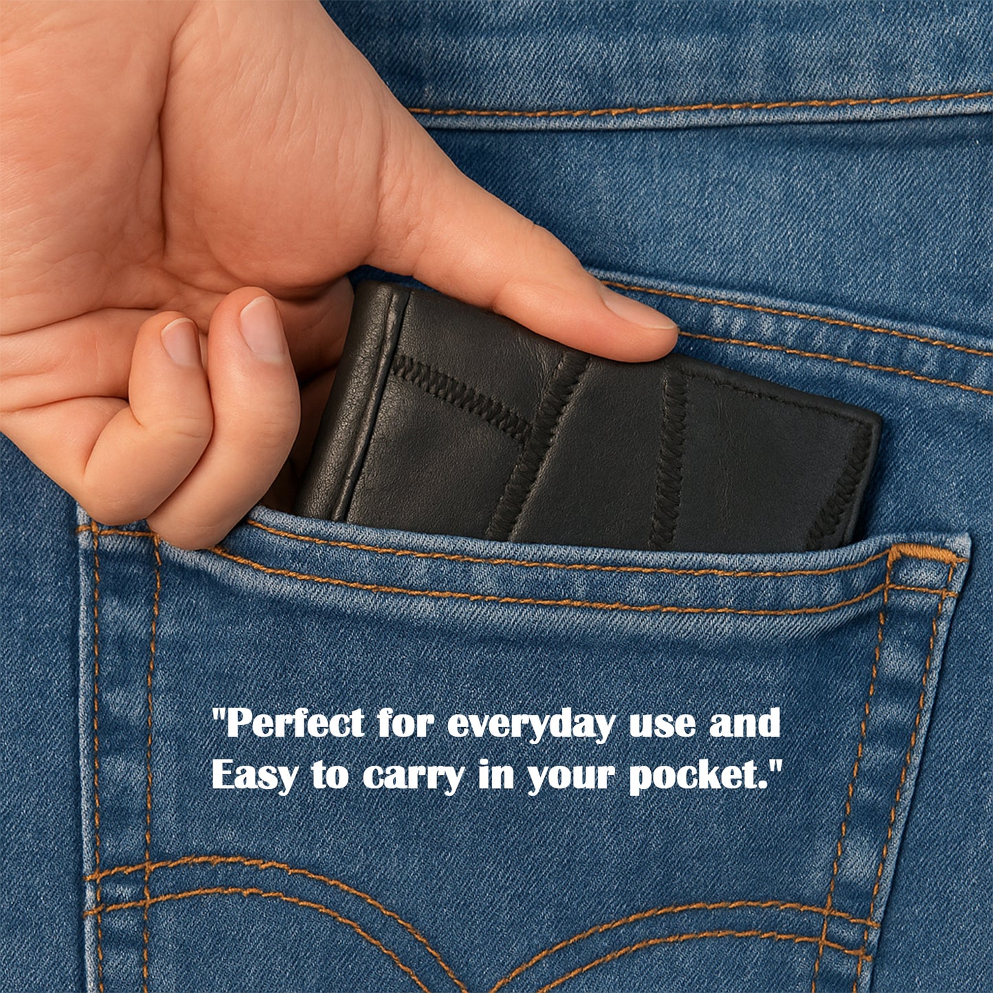 Wukusy premium genuine leather bi-fold travel wallet with multiple card slots and cash compartment, brown color.