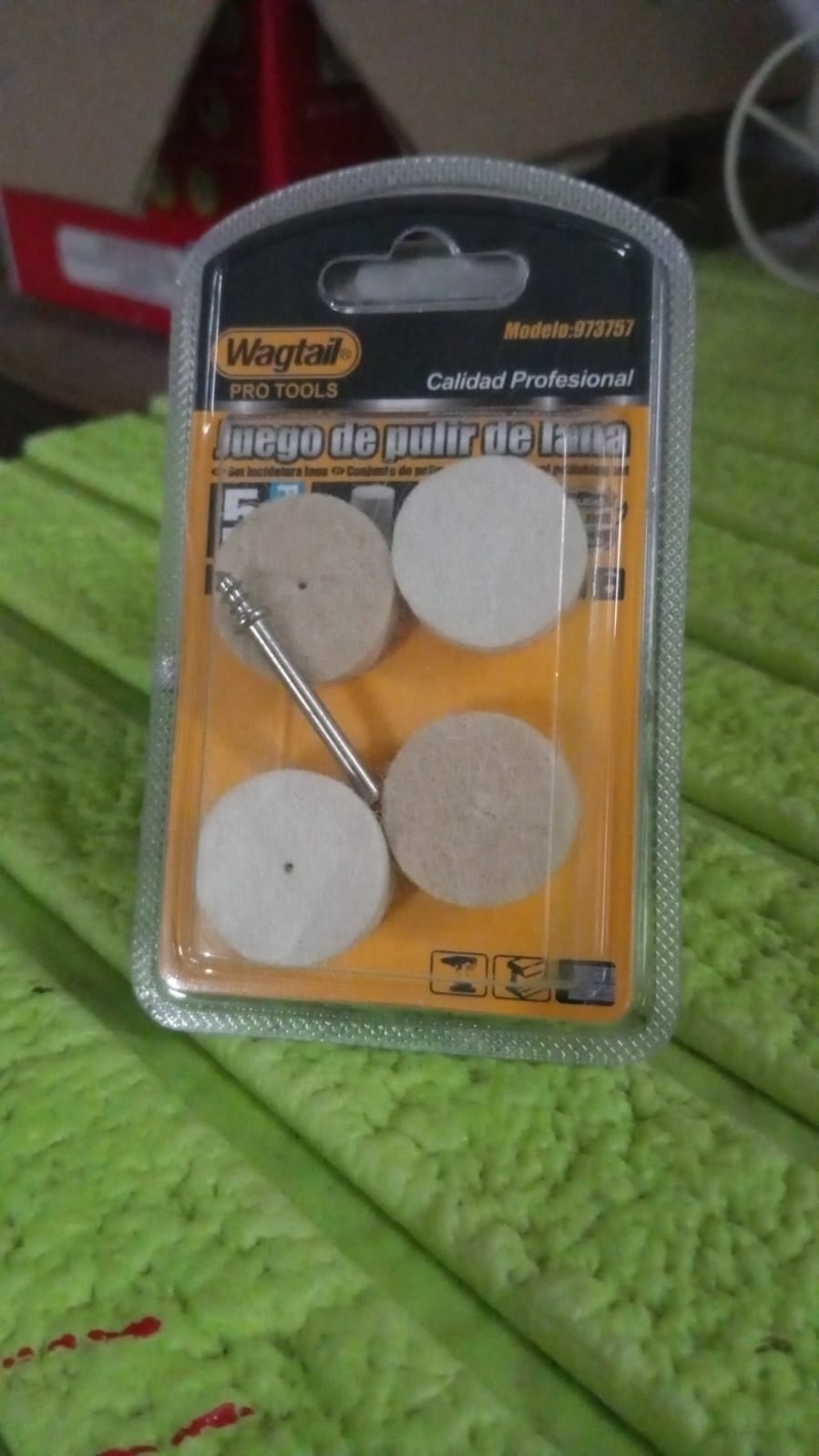 Set of five Wukusy wool felt polishing pads for rotary tools, ideal for detailed polishing and finishing tasks.