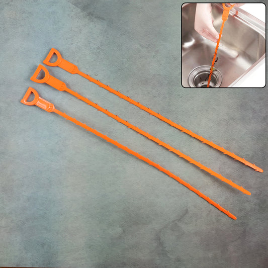 Set of three Wukusy flexible sink drain cleaning sticks, 50 cm long, for home improvement and plumbing maintenance.