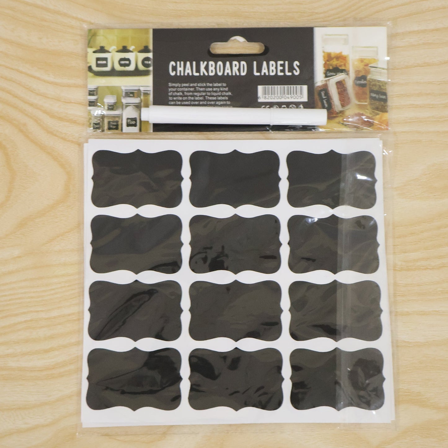 Set of Wukusy fancy shape chalkboard sticker labels with marker pen, featuring decorative jar labels for organization and labeling.