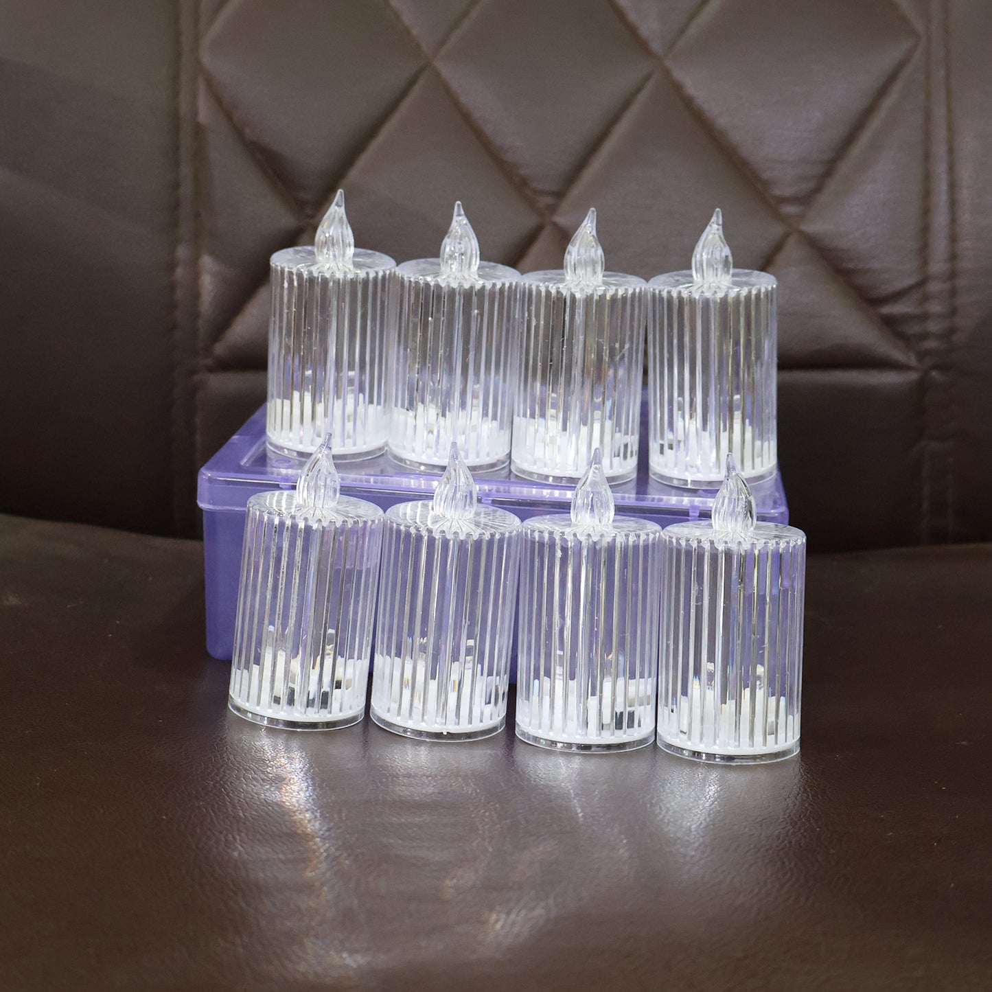 Eight Wukusy premium crystal effect LED flameless candle lights arranged as elegant home decor.