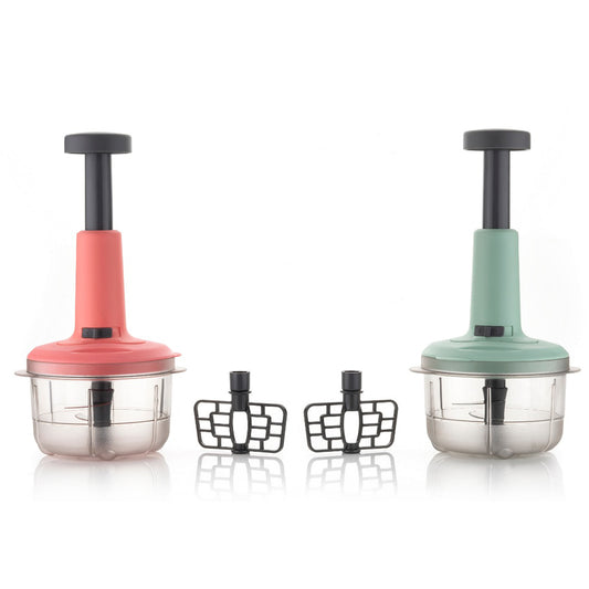 Wukusy 5102 2-in-1 manual food chopper with stainless steel blade, 800ml capacity for chopping fruits, vegetables, herbs, and onions