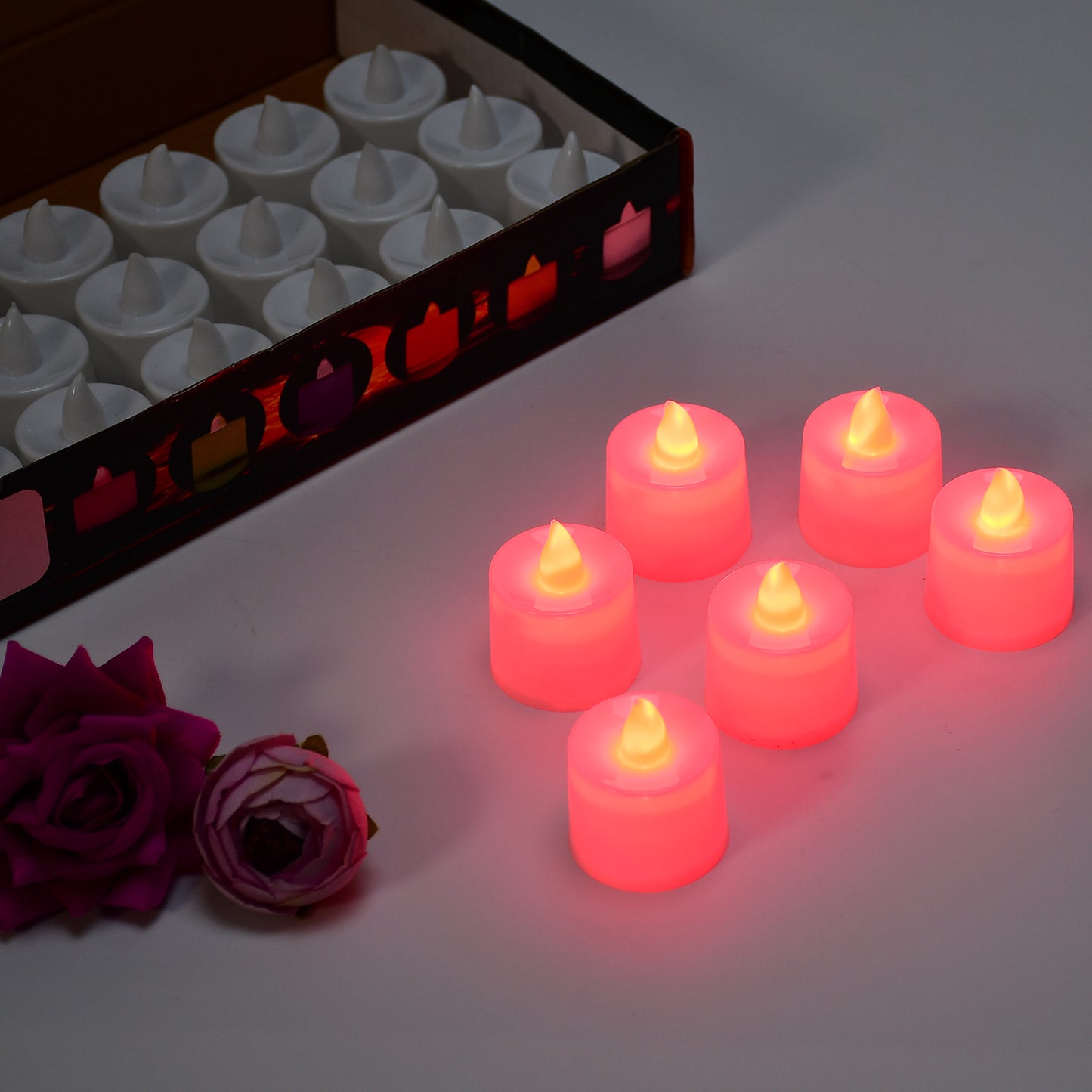 Set of 24 Wukusy red flameless LED tealights, smokeless plastic candles for home decor, safe and decorative LED tea lights