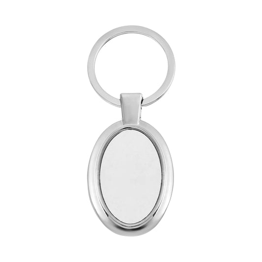 Elegant oval-shaped metal keychain by Wukusy featuring a shiny finish and sturdy design for personal use.