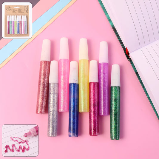 Wukusy DIY multi-color glitter craft glue pen set with eight 10ml pens, ideal for office and craft projects, featuring vibrant glitter colors.