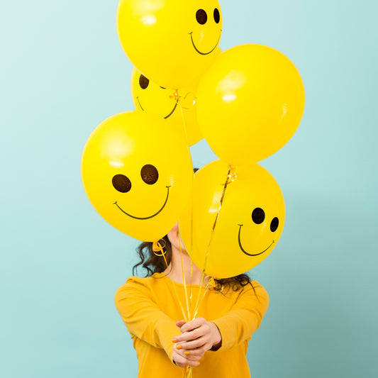 Set of 20 Wukusy cartoon printed latex balloons in various colors, ideal for birthday, anniversary, wedding, and party decorations.