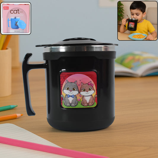 Wukusy Apex Cat Mug, 250ml stainless steel insulated cup with cute cat print, suitable for home and kitchen use.