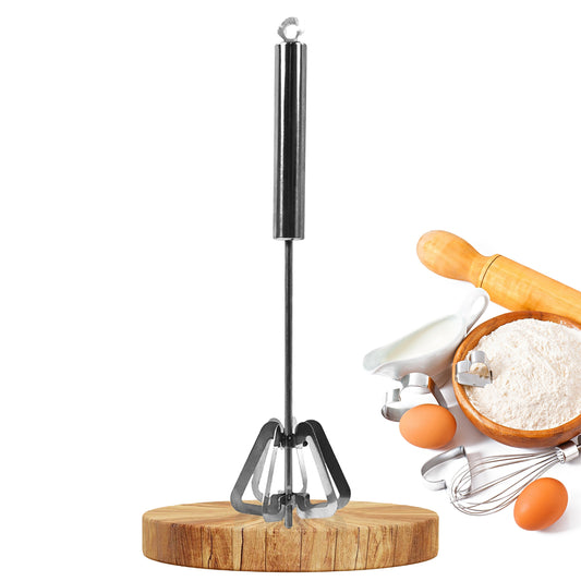 Wukusy stainless steel hand push mixer egg whisk, a kitchen tool for whipping and blending ingredients efficiently.