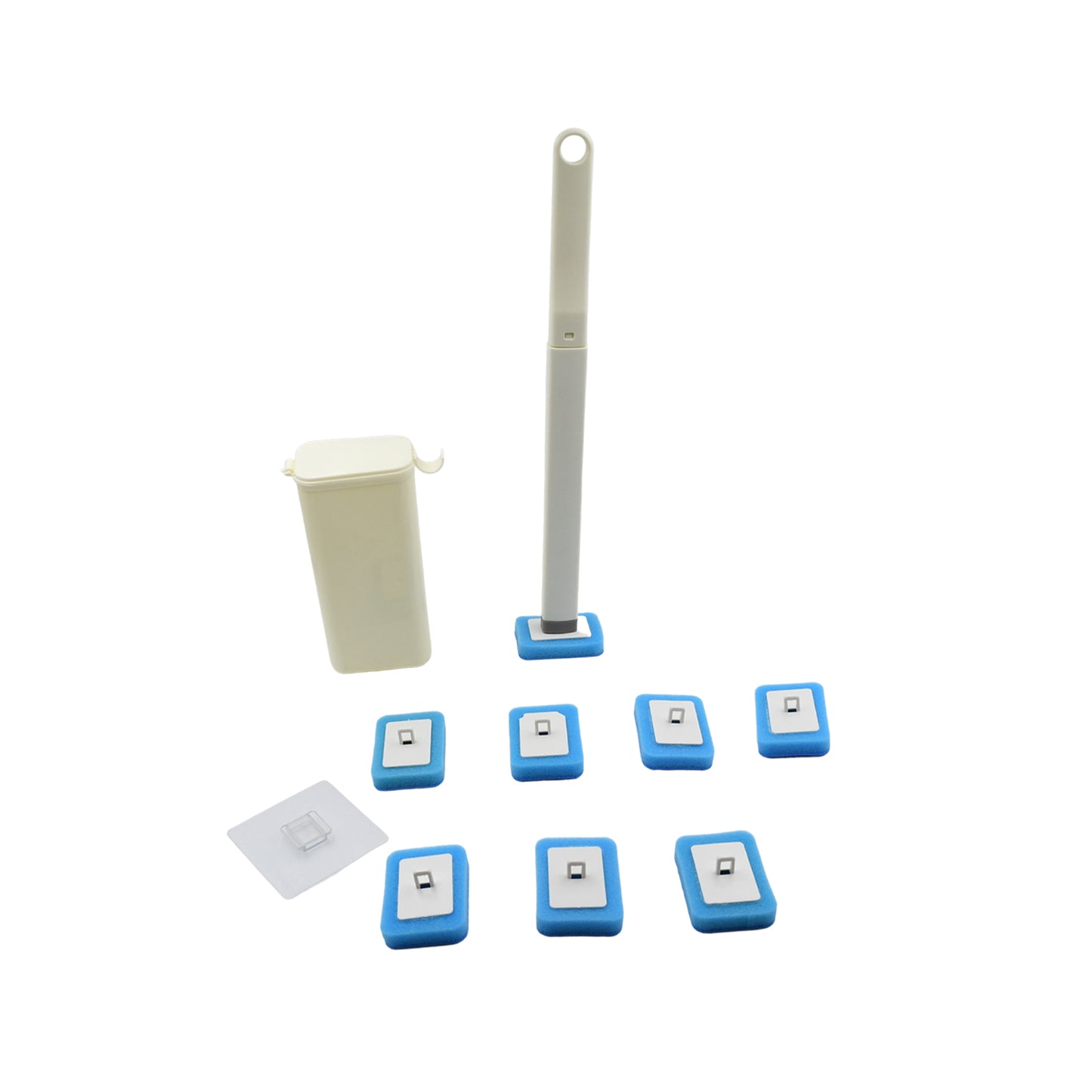 Wukusy 4711 toilet brush wand with eight disposable refill heads, suitable for home bathroom cleaning, shown in the image.