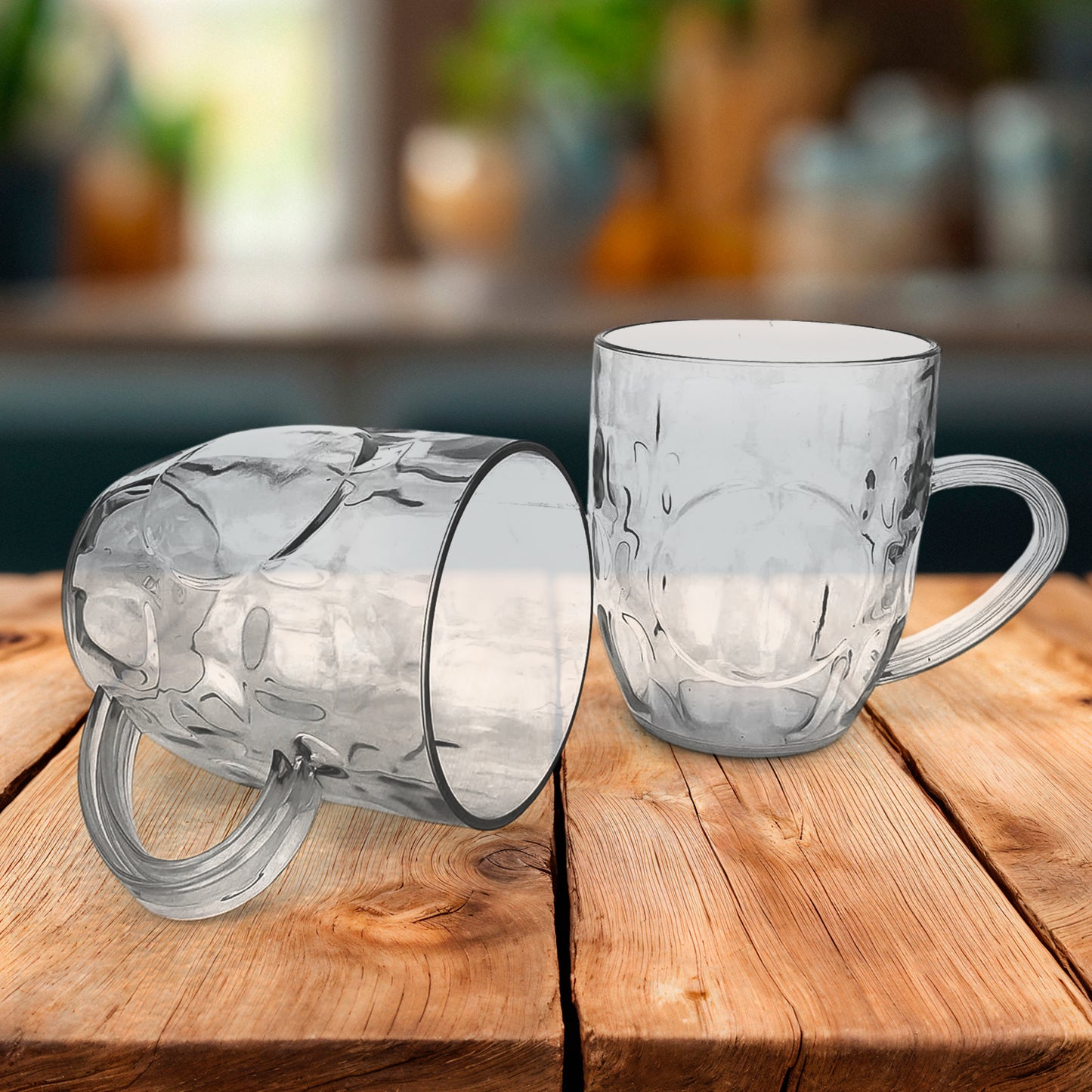 Two durable Wukusy Apex Shake plastic mugs, 350ml capacity, featuring a sleek design for home and kitchen use.