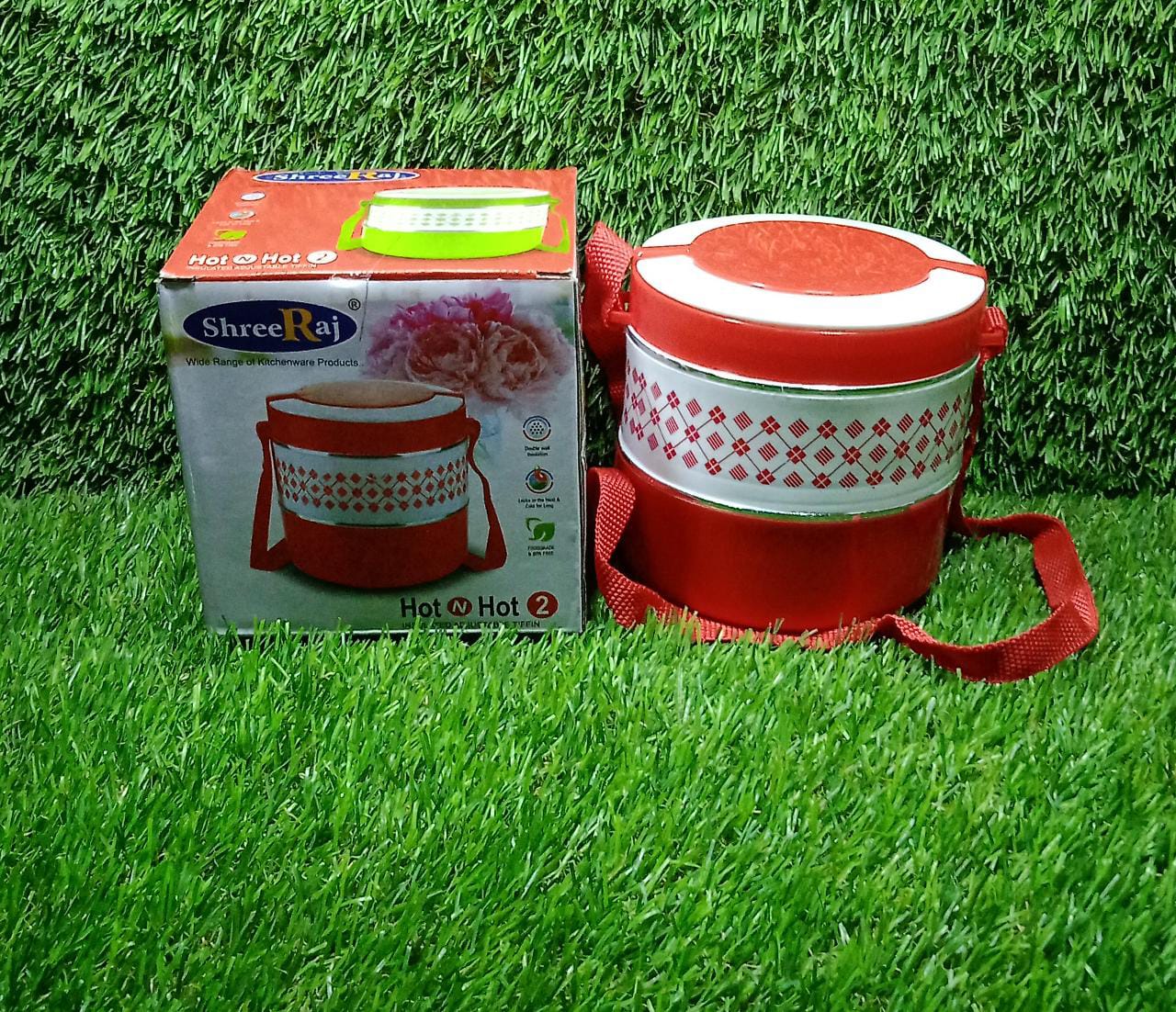 Blue Wukusy 2-layer adjustable insulated tiffin lunch box with three containers, perfect for keeping meals fresh and organized.