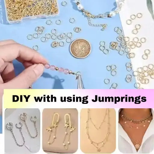 Set of 200 golden open jump rings for jewelry making supplies by Ekom, displayed in a neat arrangement for crafting and decorating.