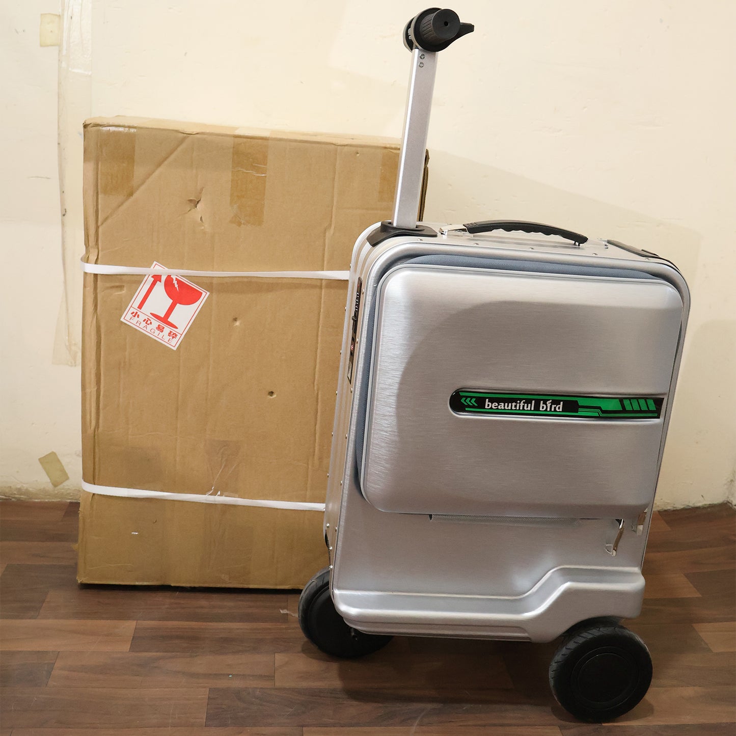 Wukusy electric ride-on scooter travel bag with foldable trolley, durable fabric, and handles for easy transport and storage.