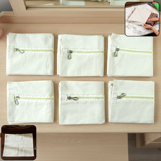 Set of six Wukusy zip closure saree storage bags in 14.5x16.5 cm size, ideal for organizing and protecting sarees.