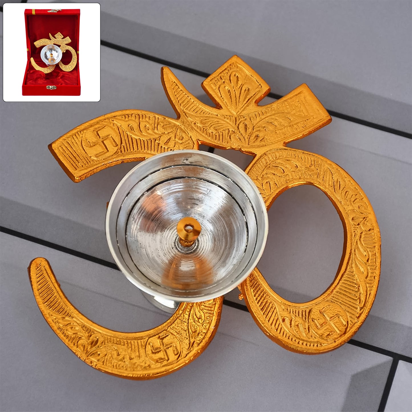 Brass Om Symbol oil diya for home decor, featuring intricate design and traditional Indian craftsmanship.