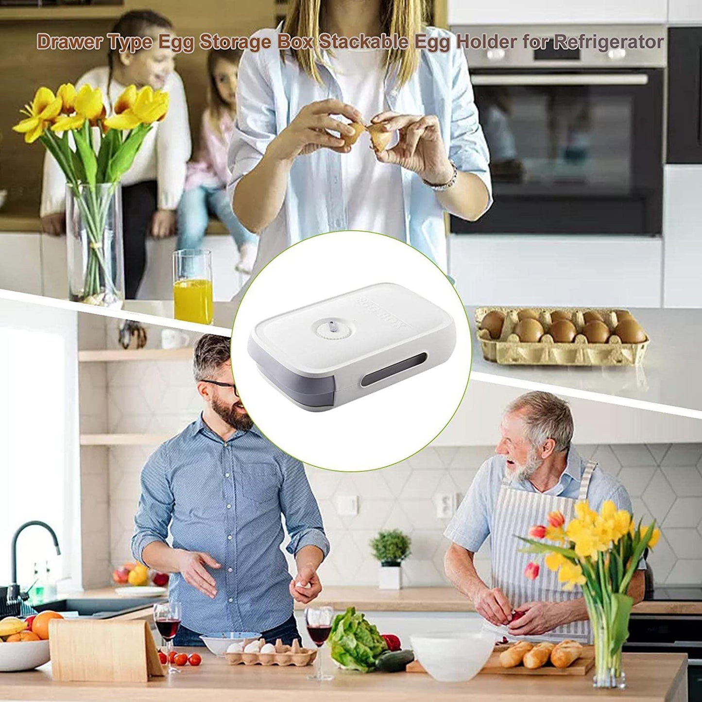 Wukusy plastic egg storage box with covered lid, refrigerator egg organizer, durable egg tray for pantry or fridge storage.