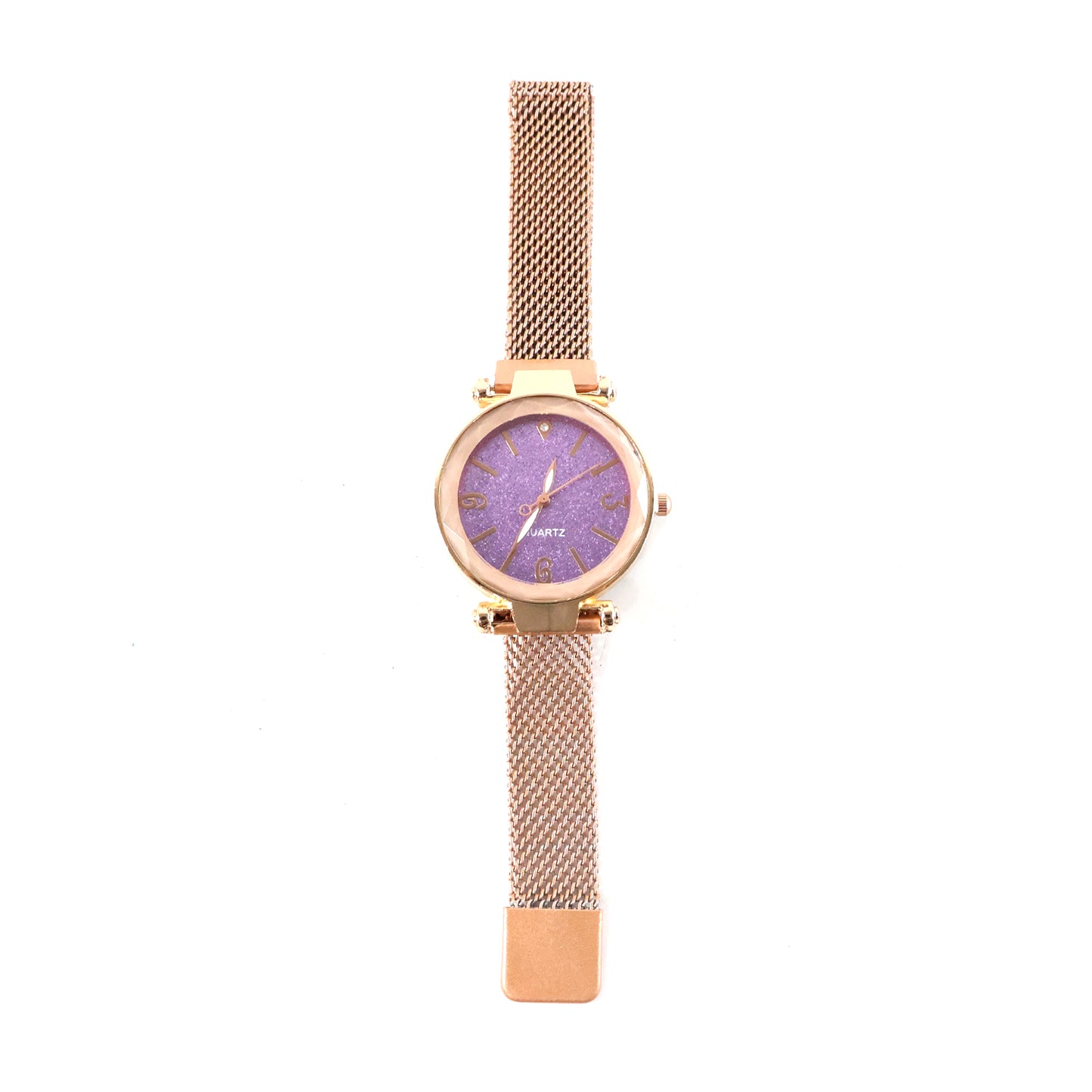 Elegant rose gold mesh strap analog wrist watch for women by Wukusy, featuring a sleek design and a round dial.