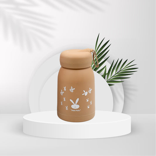 Cute bunny water bottle for kids, 360ml insulated sipper bottle with rabbit print, suitable for boys and girls by Wukusy.