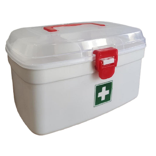 Wukusy 6412 medical box with handle, outdoor indoor medicine storage container, detachable tray, first aid and medical supplies.