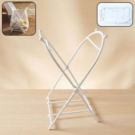 Wukusy foldable garbage bag holder stand with metal frame and plastic clips for easy waste bag support.