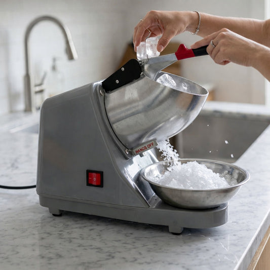 Wukusy electric ice crushing machine with stainless steel bowl, compact countertop appliance for crushing ice efficiently