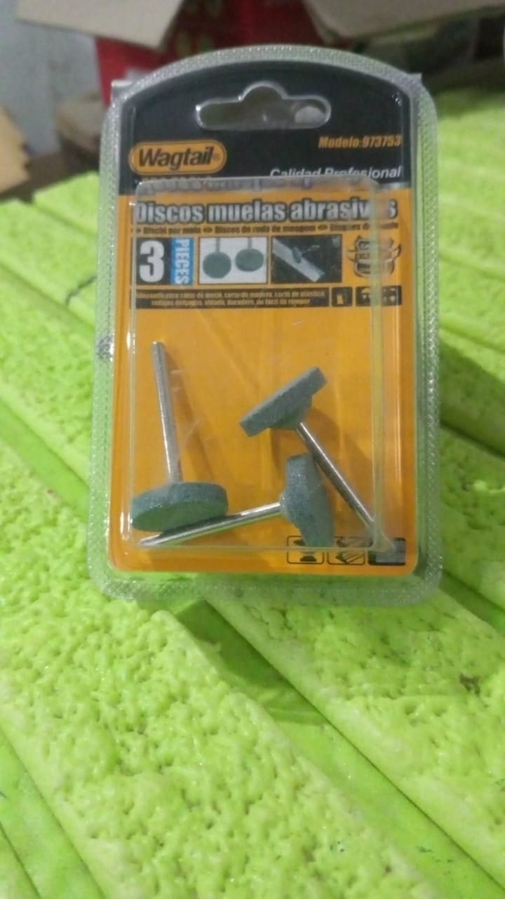 Set of three Wukusy abrasive grinding heads mounted on stones for home improvement projects, suitable for grinding and polishing tasks.
