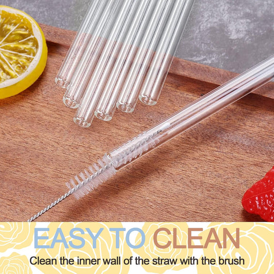 Set of 5 clear reusable plastic glass straws from Wukusy, showcasing sleek, transparent drinking straws on a white background.