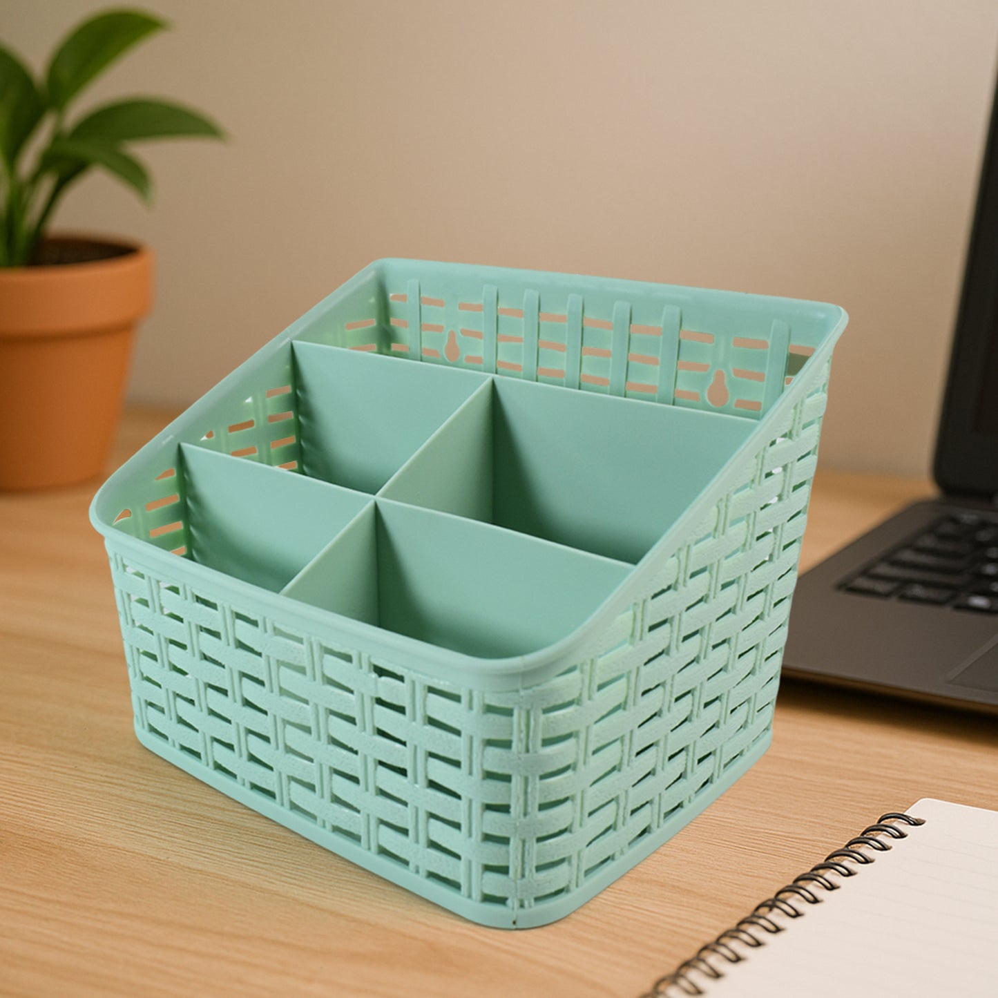 Wukusy Apex Premium multipurpose office divider holder with five-section compartments for organizing desk supplies.