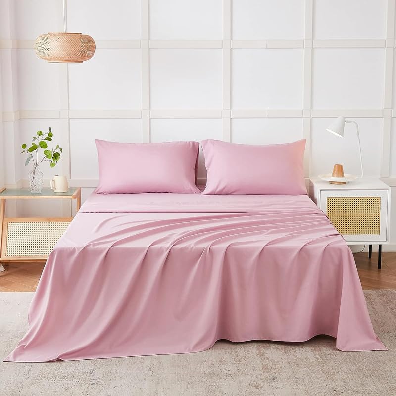 Pink FIZZI SHOP double bedsheet for 90x100 inch beds, soft cotton fabric with a stylish floral design.