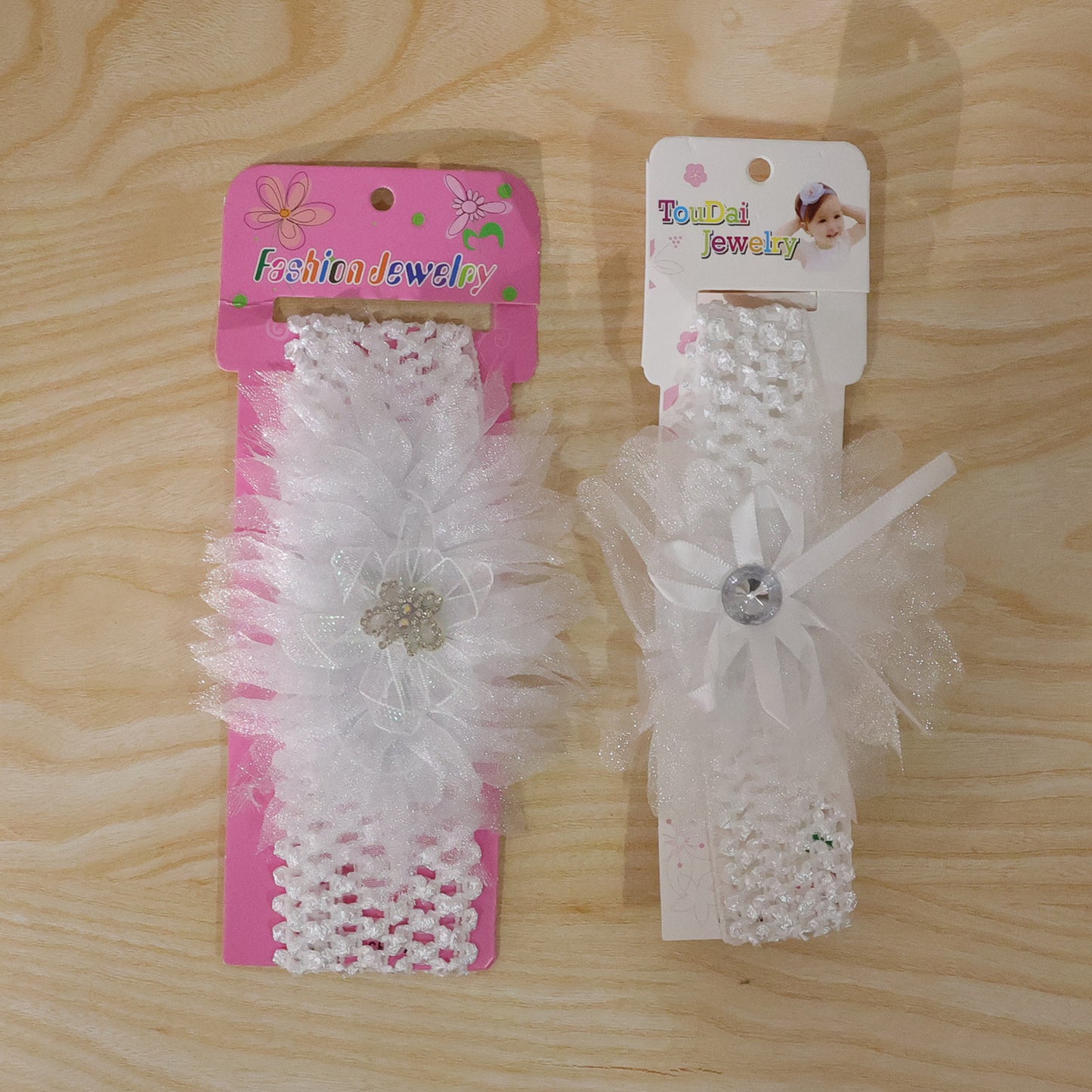 Soft elastic baby hair headband with floral lace design, pink and white mix, by Wukusy, for gentle, stylish baby hair accessories.