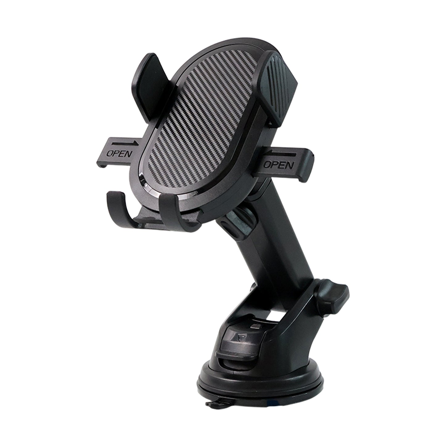 Wukusy adjustable car mobile holder mounted on a vehicle dashboard holding a smartphone securely.