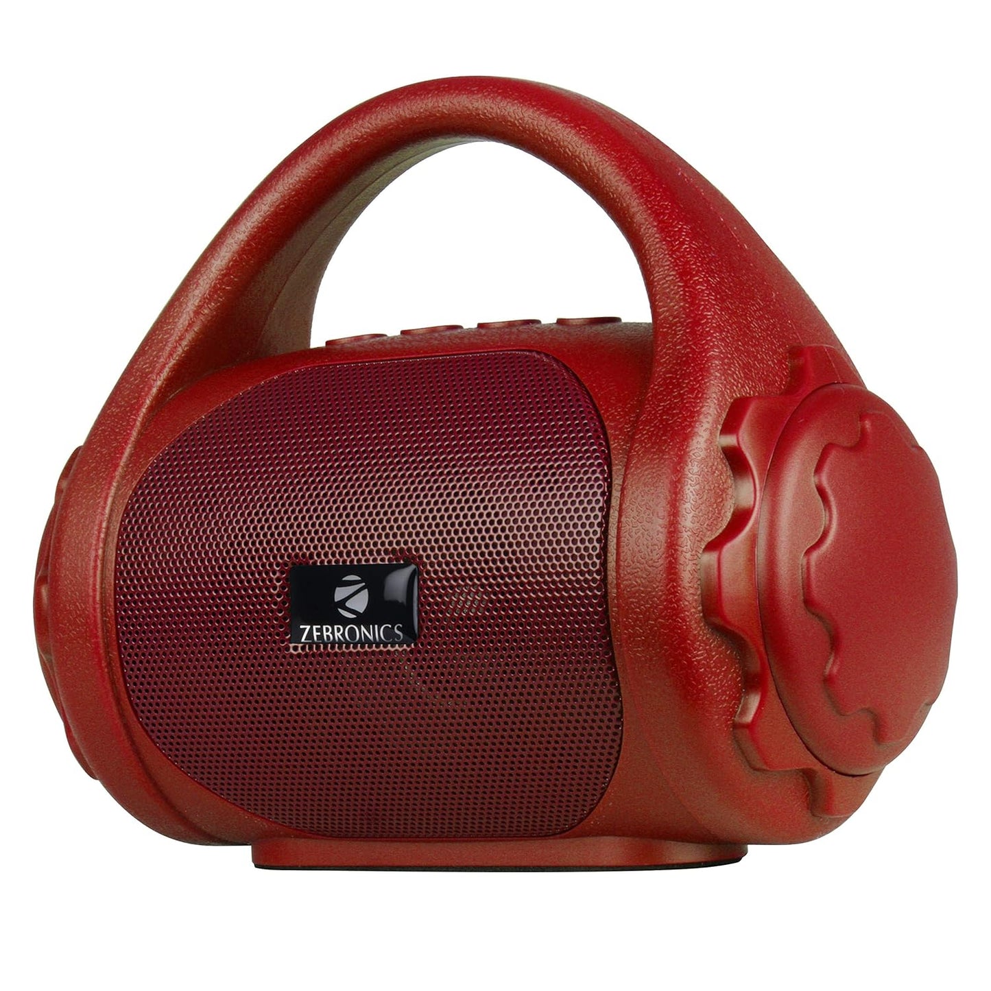 Red Zebronics PSPK9 Bluetooth speaker with built-in FM radio, Aux input, 7W output, mono channel, by Seasons.