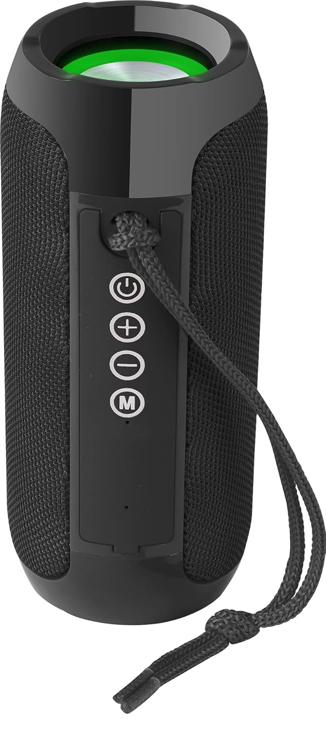 Seasons Zebronics Zeb-Action 10W Bluetooth speaker in black with stereo channels, showing a compact portable design.