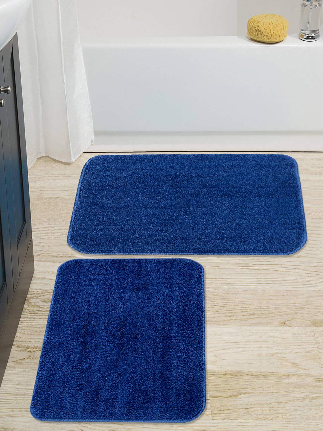 Blue Seasons microfiber anti-skid bath mat pack of 2, featuring non-slip backing and soft, absorbent surface for bathroom safety.